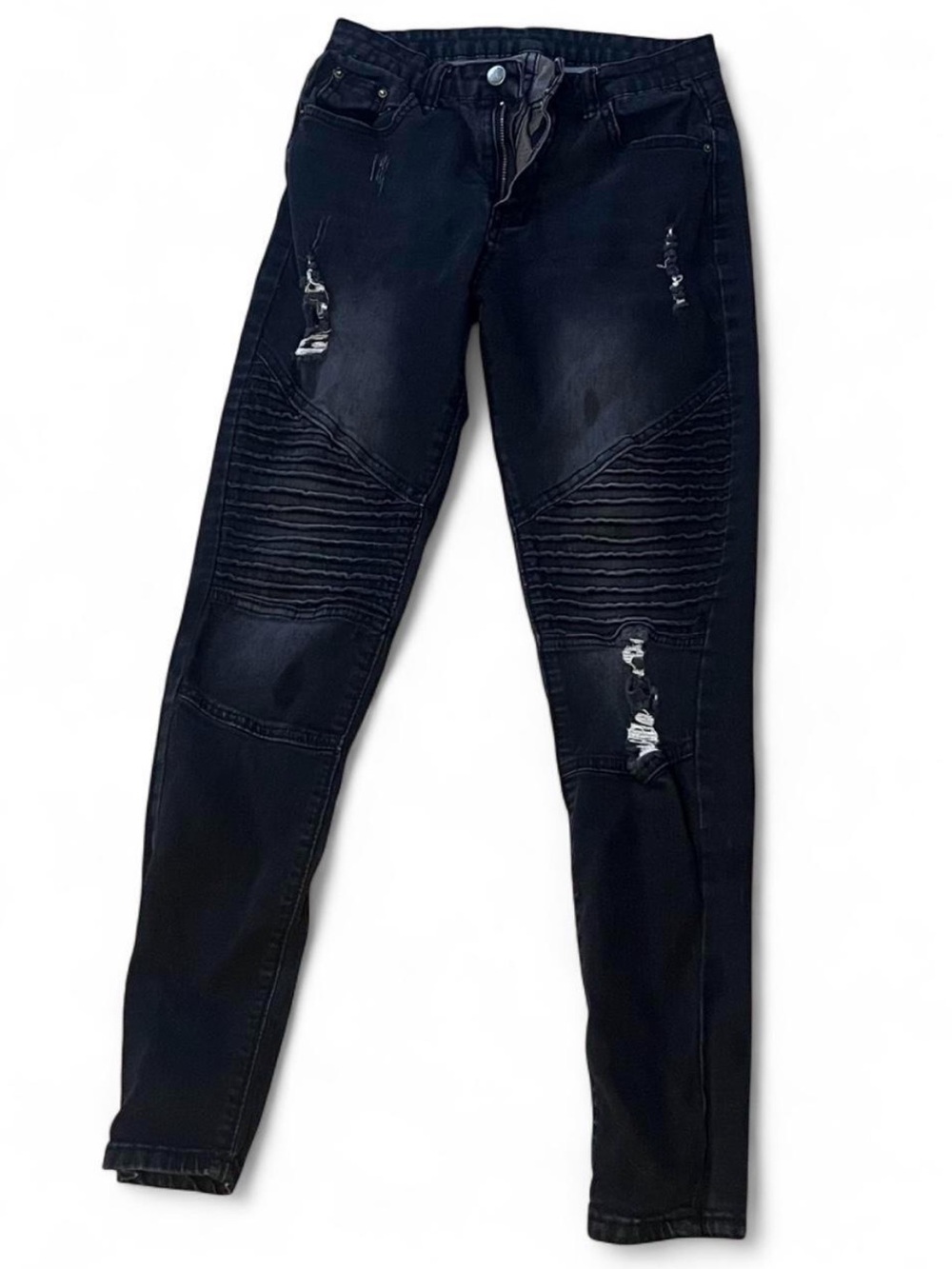 Women's Black Skinny Distressed Moto Jeans